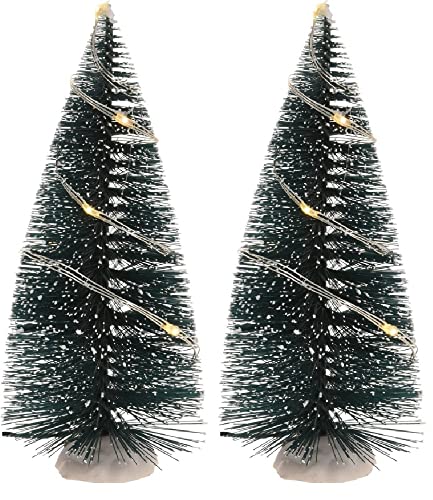 Juego de 2 árboles de Navidad LED en miniatura de 15 cm de alto con 5 luces LED a batería