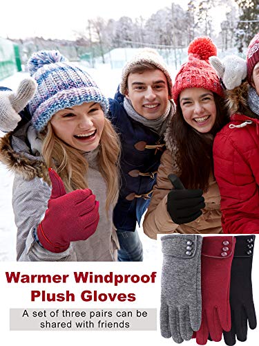 Image of Patelai 3 Pairs Womens Gloves Winter Touchscreen Texting Phone Windproof Gloves Warm Fleece Lined Cold Weather