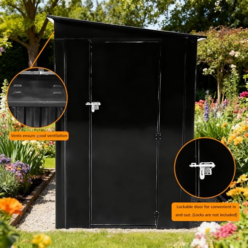 Garden Storage Shed Metal 6 x 4 FT Outdoor Box with Base Vents Lockable Door Sloped Pent Roof for Patio Backyard Bike Tool All Weather