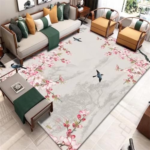 Genérico Alfombra Lavable Lavadora Alfombra Lavable Patrón Retro Oriental Floral Botánico 200X300Cm Alfombras Grandes Baratas Rosa