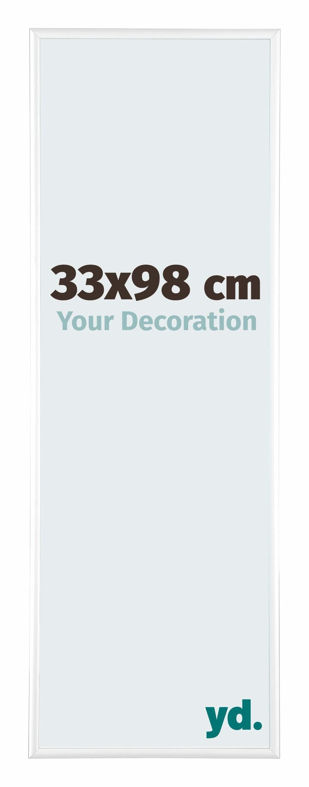 Your Decoration - Picture Frame 33x98 cm - White High Gloss - Decorative Wall Frame in Aluminium with Antireflection - Frame 33x98 - Kent