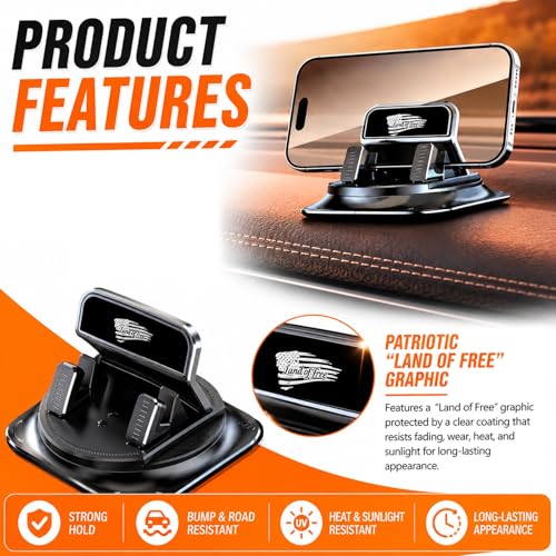 TSIEBRV Car Dashboard Phone Holder with Land of Free,360° Rotatable Car Phone Holder Mount with Strong Self‑Adhesive,Universal Anti‑Slip Cell Phones Cars Mount for Horizontal & Vertical Place - image 7