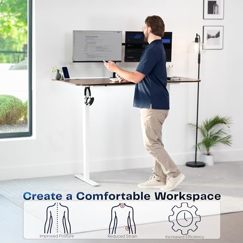 Image of VIVO Electric 63 x 32 in Rustic Standing Desk, Memory Height Adjustment, 1B Series, Holds 220 lbs, Vintage Brown Top White Frame, DESK-KIT-1W1N