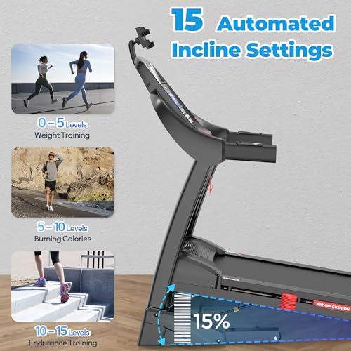 Image of 4.5 HP Smart Fold Treadmill with 15% Dynamic Incline, Treadmill 300 lbs Weight, Treadmills for Home,10 MPH Speed, Bluetooth APP Integration, 64 Pre-Set Programs & Smart Training Analytics