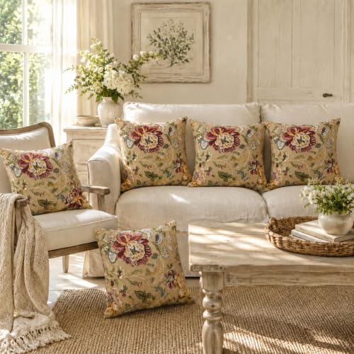 Image of Clasiko Cotton Cushion Covers Set of 5; 16x16 Inches; Floral Fushion