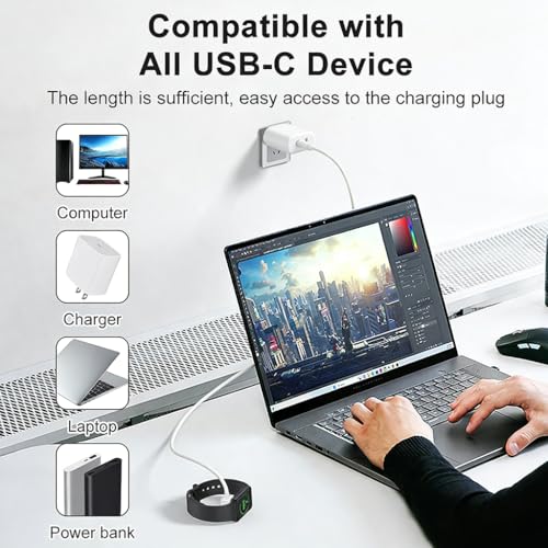 Image of ZORBES 3.3Ft /1M USB C Watch Charger Cable for Samsung Fit 3 (1.6'' Display), Replacement Galaxy Fit 3 Smart Charger Cable, Dual Pin Magnetic Charging for Samsung Watch (White)