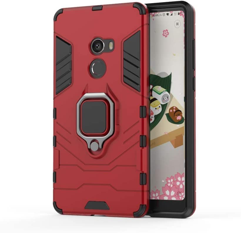MUMOYAN Cover per Xiaomi Mi Mix 2 con 360 Gradi Girevole Anello, Armor Custodia con Supporto Magnetico Auto, Silicone TPU e PC Protettiva Bumper Case Cover, Rosso