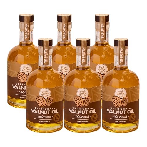 Fresh Vintage Farms 100% Undiluted Cold Pressed Walnut Oil | Wholesome & Nutritious Healthy Cooking Oil for Cooking, Baking, Grilling, Dipping, & Salads | Walnut Oil - 12.68 Fl Oz, Pack of 6