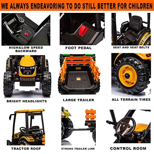 Image of Kidsera 24V Extra-Large Kids Ride On Tractor w /Trailer, Remote Control