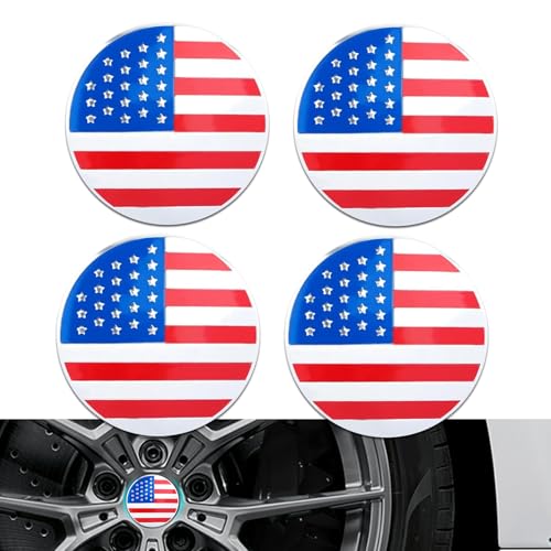 HEVLE 4PCS American Flag Car Wheel Center Caps, Wheel Center Cap Stickers, 56mm Vehicle Hub Caps Covers for Rims, Car Accessories Waterproof & Rustproof Wheel Hub Cap Decals Fit Cars (Colorful)