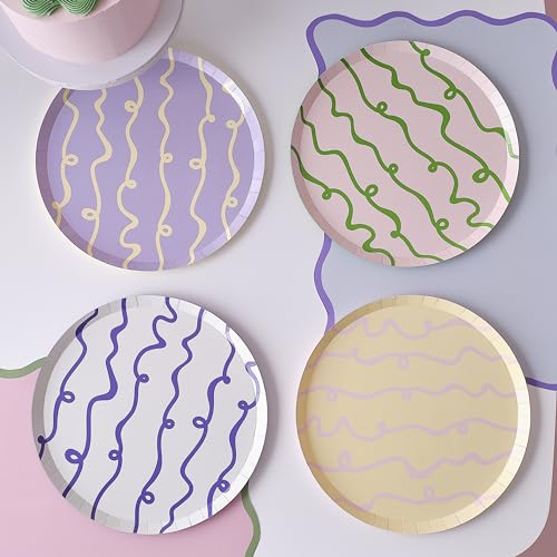 Ginger Ray Pastel Swirl Lilac Yellow Green & Pink Paper Plates Party...
