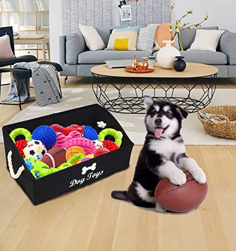 Image of Morezi Large Dog Toy bin Puppy Shallow Toy Baskets - Perfect for Collapsible Bin for Living Room, Playroom, Closet, Home Organization - Black - Rectangle - Dog