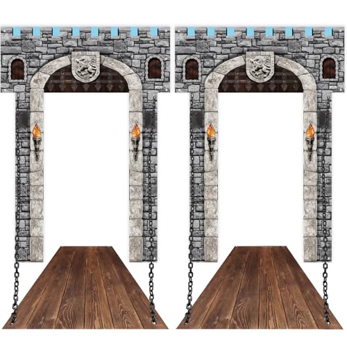 Image of Jingmore 12 Pcs 70 Inch 3D Medieval Party Decorations Medieval Castle Door Cover Castle Backdrop Enchanted Entrance Ground Stereo Chain Decorations Door Windows Props Banner Pirate Vampire Party