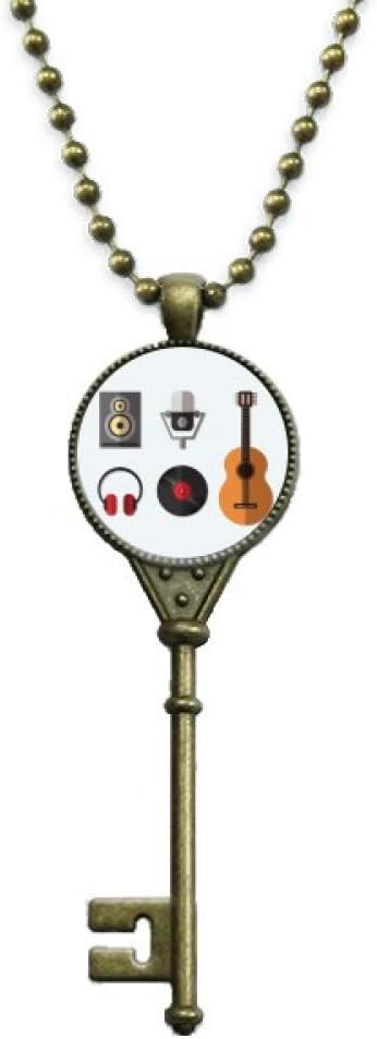 DIYthinker Guitar Headset CD Microphone Music Pattern Key Necklace Pendant Tray Embellished Chain