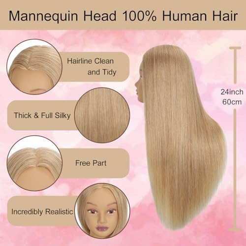 mannequin head human hair 2434 100 human hair mannequin headcosmetology mannequin head doll head for hair styling hairdresser manikin head with free clamp holderblonde