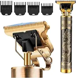 Máquina de Acabamento Profissional, Aparador Recarregável USB para Cabelo e Barba, 180min de Autonomia, Design Premium em Metal Dourado com Dragão