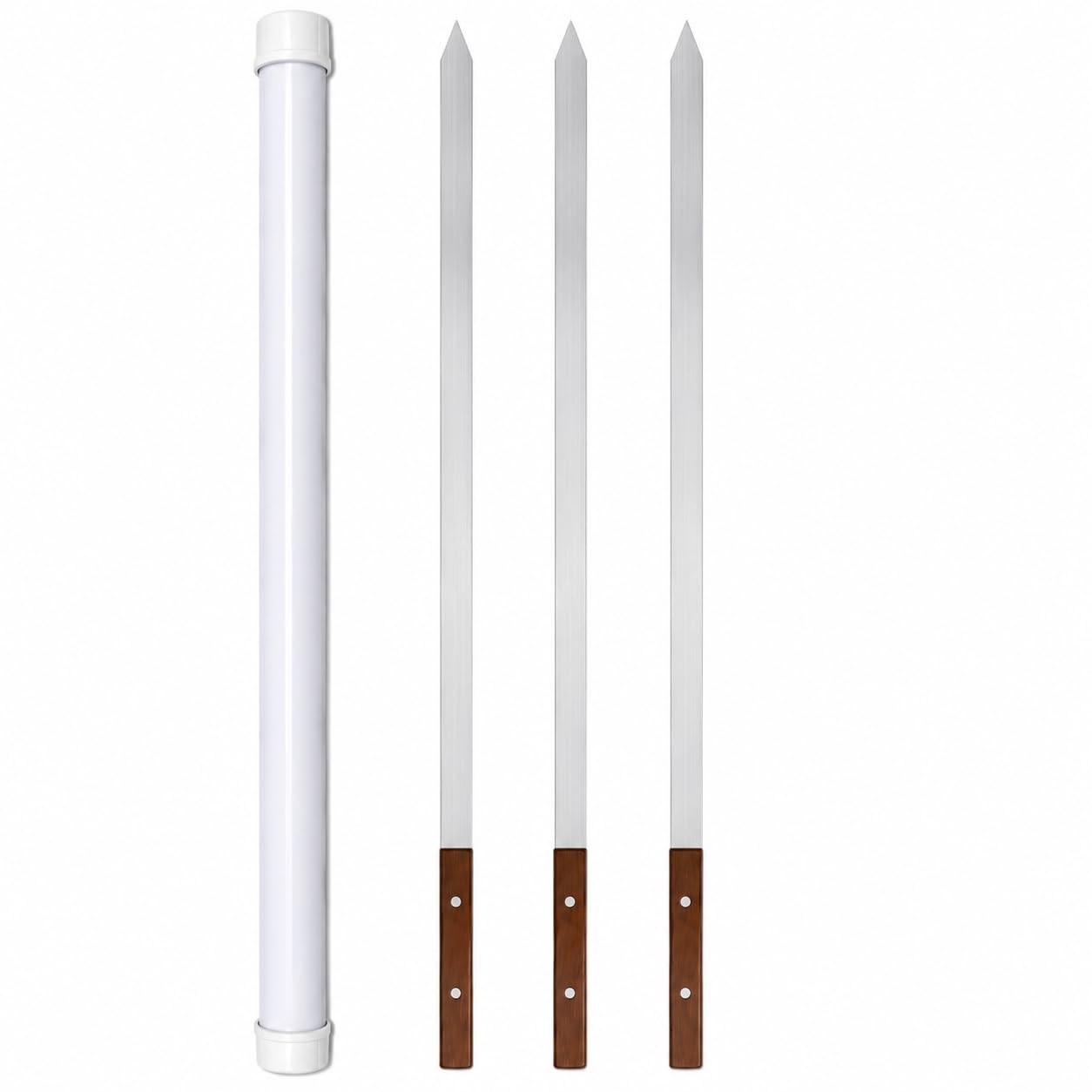 Pinchos para parrilla de barbacoa, perfectos para asar carne, pescado, cerdo, pechuga de pollo, brochetas, verduras, 24 pies de largo, 1 pie de ancho, 2 mm de grosor, acero inoxidable, 3 piezas