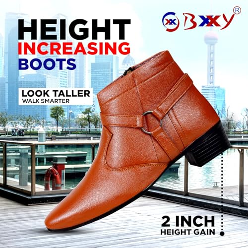 Image of BXXY Men's 2 inch Height Increasing Synthetic Material Casual Formal Chelsea Ring, Slip-On Boot with Pu Sole.