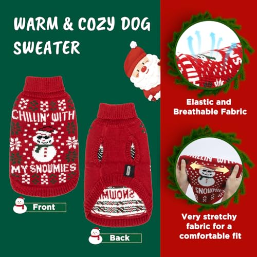Nobleza Hundepullover Weihnachten, Rollkragenpullover für Katzen und Hunde, Hundepullover mit Lustigem Schneemann-Muster, Weich Weihnachts-Hundepullover für Katzen, Kleine Mittelgroße Hunde, L