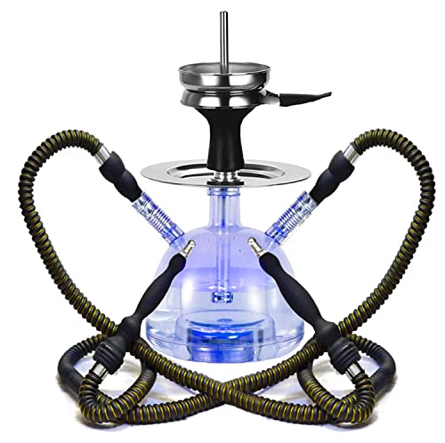 Hookah, Acrylic Hookah Set with Everything - Micro Bubble Lightweight Shisha Kit with Metal Tip Leather 2 Hose - Magical LED Light - Charcoal Tongs for Better Shisha Hookah Narguile Smoking
