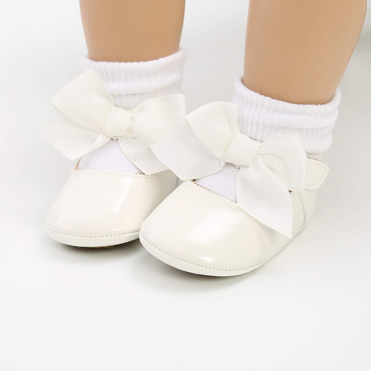 Baby Girls Mary Jane Flats Shoes with Bowknot Baptism Christening Wedding Dress Shoe Non Slip Soft Sole Newborn Infant Toddler First Walkers