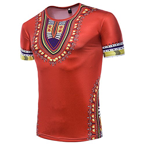 Purchase Mlide Men's Dashiki Shirt Tribal African Bohemian Unisex Top Short Sleeeve Shirt Red