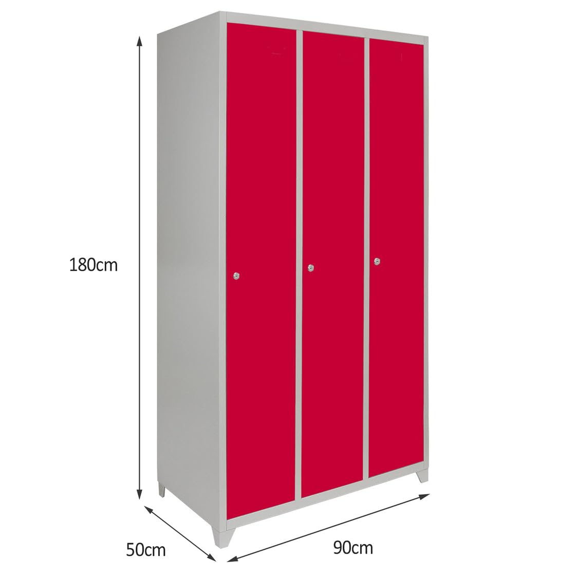 Casier Métallique Rouge et Gris 1 Porte 180x90x50 cm pour Vestiaires Gym École Bureau