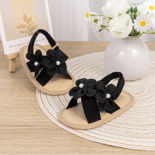 Image of Miamooi Infant Baby Girls Boys Sandals Summer Bowknot Crib Shoes Toddler Pu Leather Flower Soft Rubber Sole Dress Flats First Walker Shoes