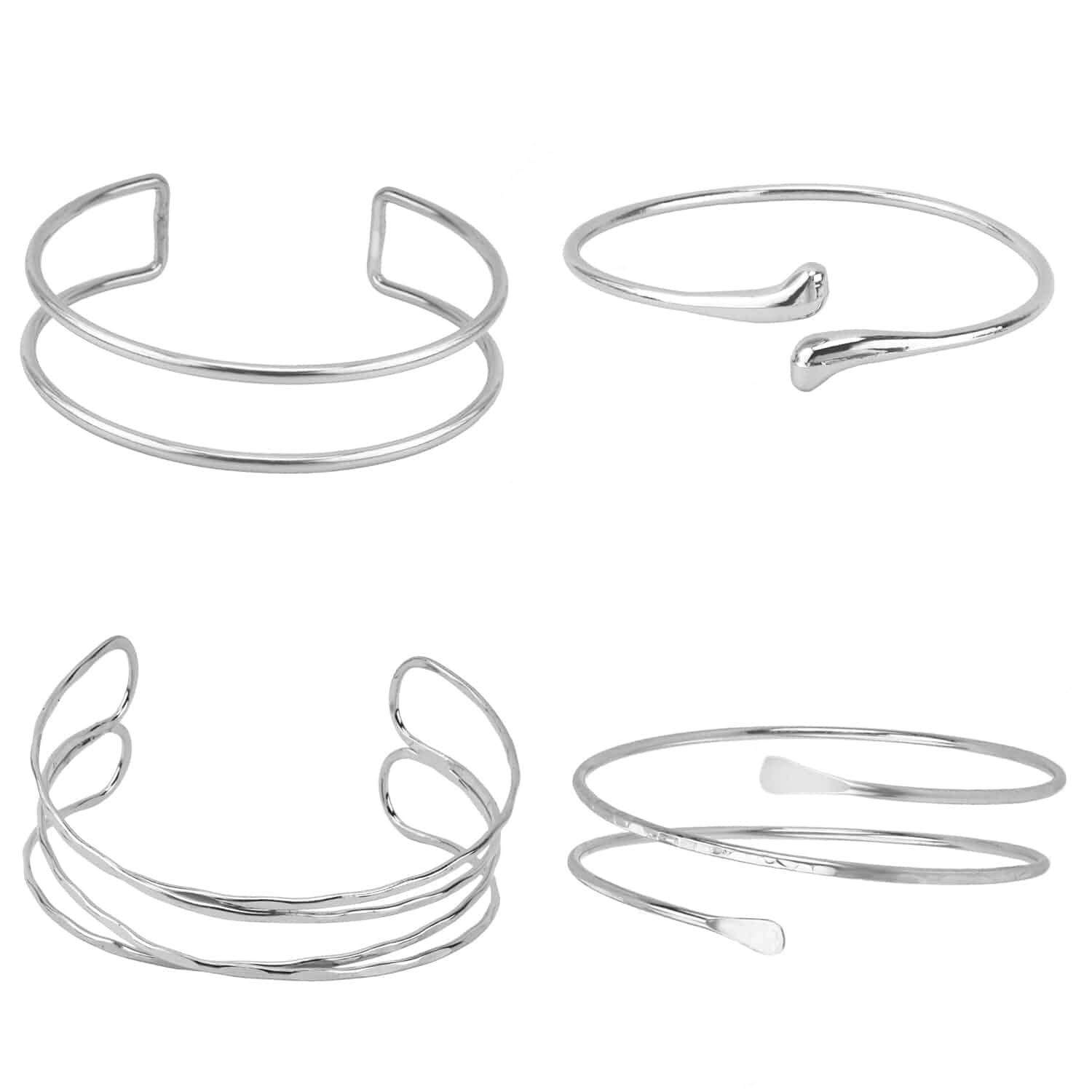 4-Piece Silver Arm Cuff Set for Women - Upper Arm Jewelry Bangles, Flexible Metal Cuffs & Arm Bracelets for Everyday Wear, Festival, Party, Wedding
