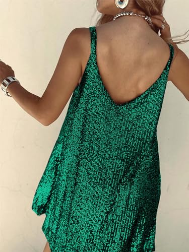 Image of Women's Summer Sleeveless Mini Dress Deep V-Neck Glitter Sequin Dress Sexy Short Dress