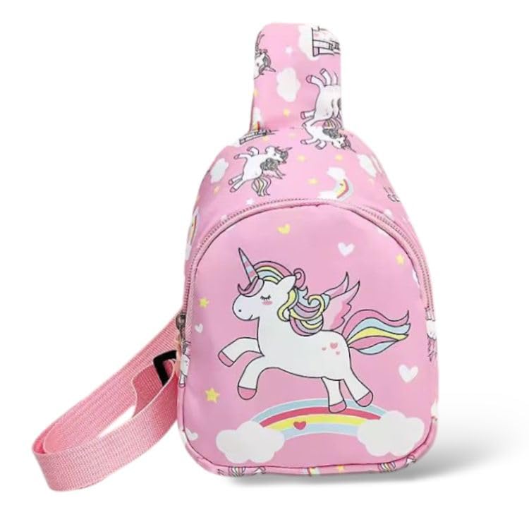 Magical Kids Unicorn Sling Bag, Pink Crossbody Chest Backpack with Rainbow Pattern, Adjustable Strap for School and Travel-image-27