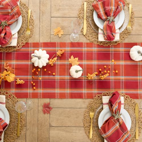 DII Thanksgiving & Fall Table Decoration Autumn Farmhouse Plaid, Table Runner, 14x72, Orange Plaid - image 4