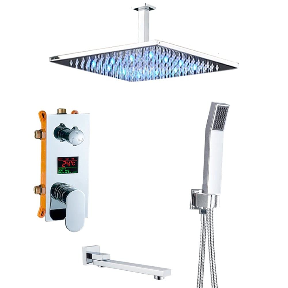 WXPGFEQ Bathroom Rainfall Shower Faucets Set Concealed Chrome Shower Faucet Bathtub Shower Mixer Tap Wall Mount,A 8 inch Shower Set (B 10 Inch Shower Set)