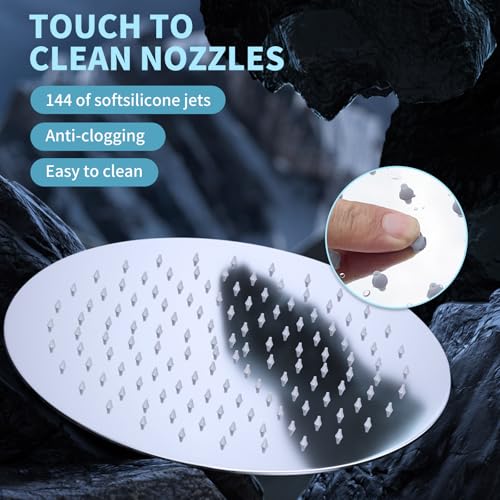 Duschkopf Regendusche 12 Zoll, Rundes Regenduschkopf Ø30cm aus Edelstahl, Selbstreinigende Regendusche Brausekopf Rund, Chrom