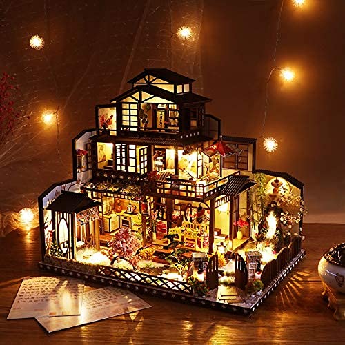 WECDS DIY Puppenhaus DIY Holz Puppenhaus Chinesischen Mixed Style Kit 3D Puppenhäuser Miniatur Mit Möbeln Casa…