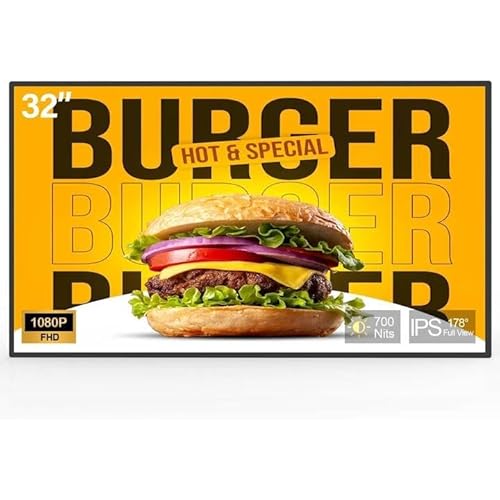 32 Inch Digital Signage Display, 700nits High Brightness, Slim Fit Frameless Wall Mount Digital Display Board, Indoor Digital Signage, CMS/U-Disk Plug&Play, Intelligent Split Screen, 7/24 Timer Switch