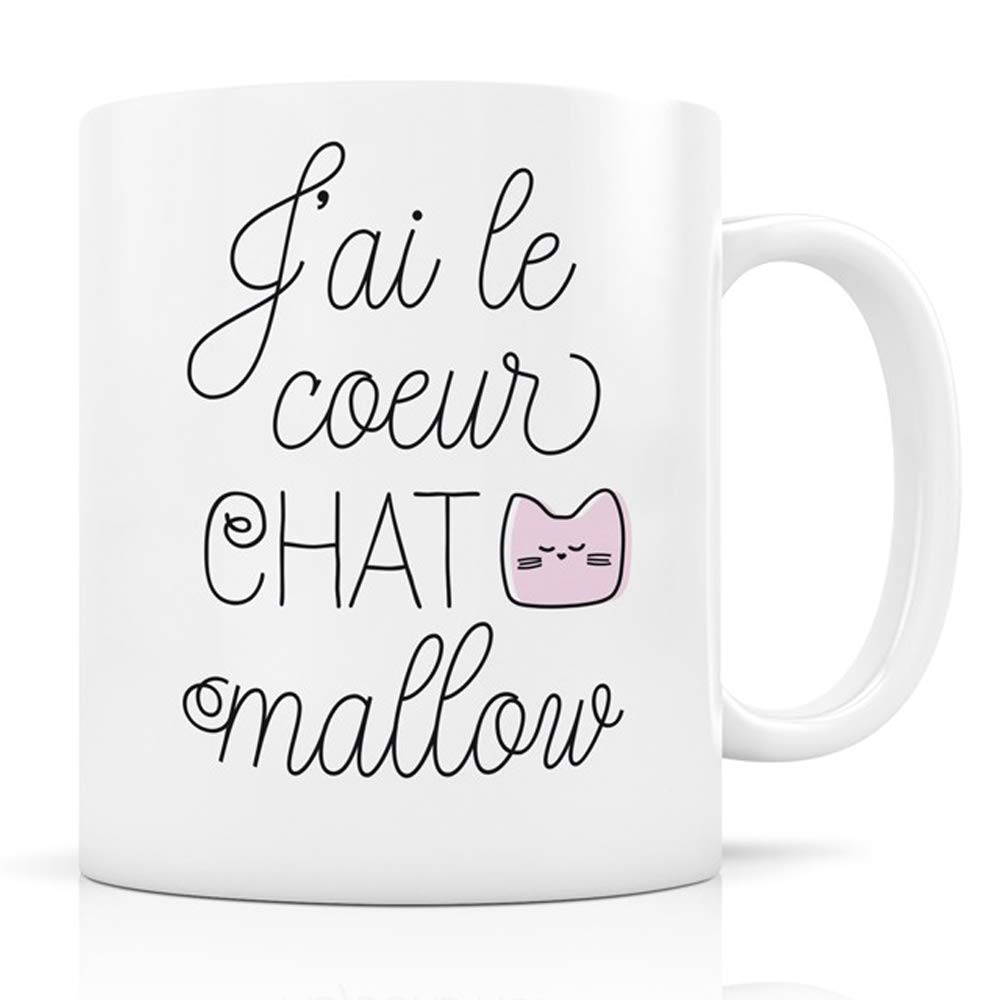Créa Bisontine Mug "J'ai le coeur Chat mallow" ("I am the heart")
