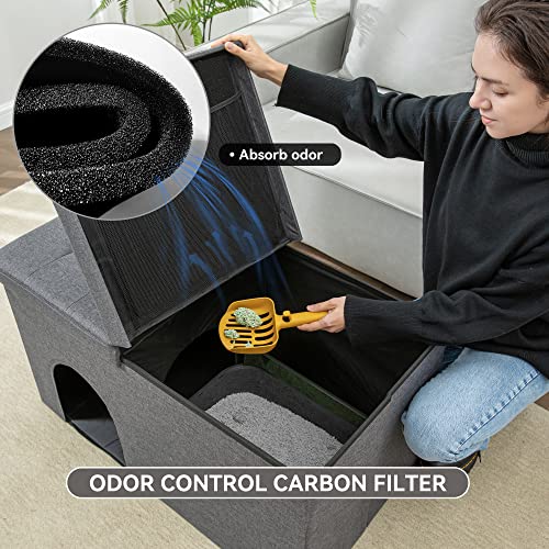Dr.futon Cat Litter Box Enclosure Hidden Furniture Ottoman With Lid Dog Proof Cat Litter Box With Litter Mat And Odor Control Filter #TOP2