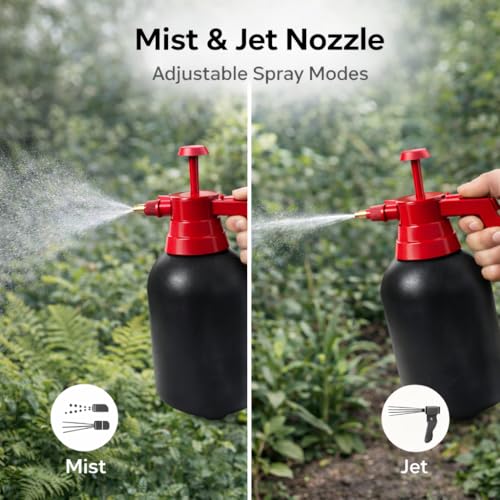 Image of MIKANIX Manual Pressure Spray Bottle for Gardening & Cleaning | Hand Pump Water Sprayer with Adjustable Nozzle | Multipurpose Plant Mister for Indoor & Outdoor (2L, Black)