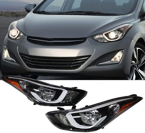 YIYIBYUS Headlight Assembly for 2014–2016 Hyundai Elantra (Left & Right Halogen Black Housing)
