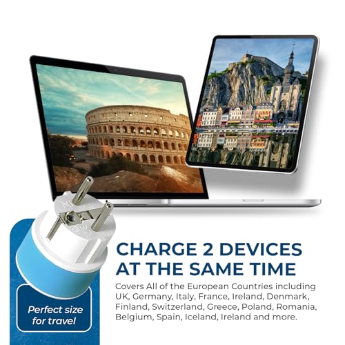 Image of Full European Travel Adapter Set by OREI - Dual Input American to Europe, Germany, England, Spain, Italy, Iceland, France, (Type G, E /F, Type C) - 3 Pack, Safe Grounded Use for Cell Phones, Laptops