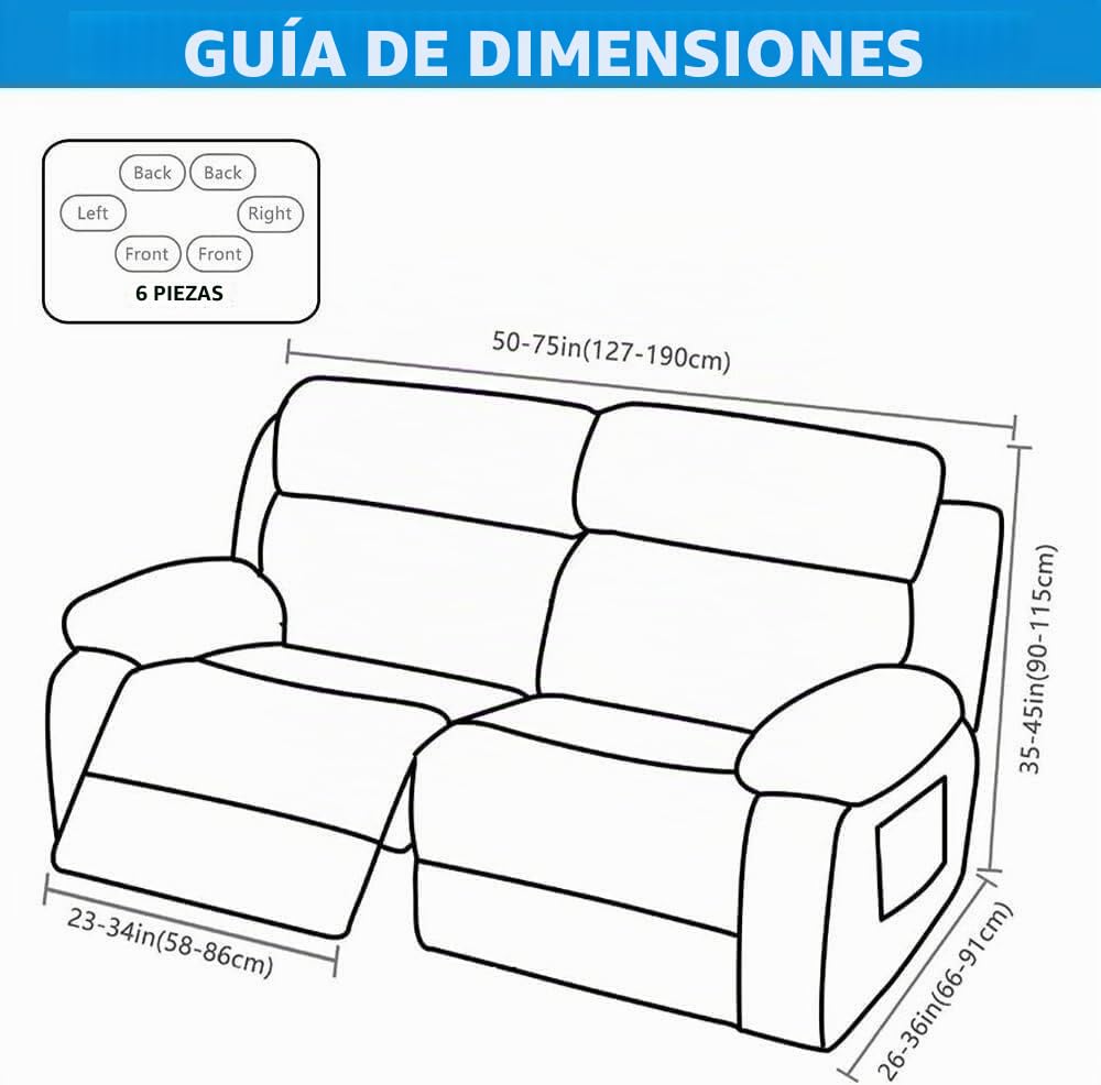 Funda De Sofá Relajante Reclinable Elástica De 2 Plazas, Funda De Sofá Relajante Reclinable Universal con Bolsillos, Funda De Silla Lavable De 6 Piezas, Fundas De Sofá De Masaje Eléctrico(#1)