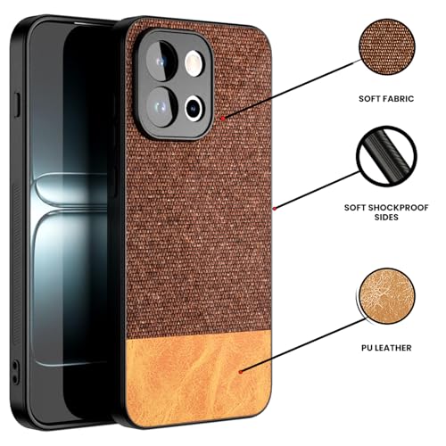 Image of Kapa Soft Fabric & Leather Hybrid Protective Back Cover for OnePlus 13S | Shockproof Slim Hard Anti Slip Back Case (Brown)