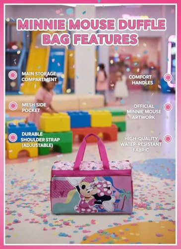 Image of Disney Minnie Mouse Kids Duffle Bag 16.5 inch - Travel & Sports Bag with Zipper Pocket, Mesh Sides & Shoulder Strap