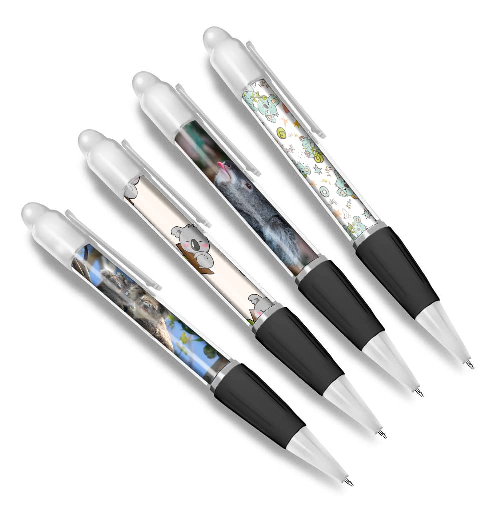 DV DESIGN Set of 4 Koala Bear White Ballpoint Pens - Animal Pattern Cartoon Wild Australia Themed Boys Girls Men Women Pen #79626