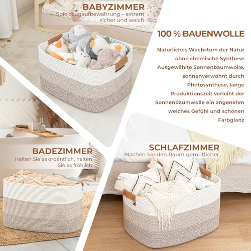 danpinera Wäschekorb, Korb Aufbewahrung, 72L Faltbarer Wäschekorb, Aufbewahrungskorb für Baby Spielzeug, Square Laundry Baskets, Korb Aufbewahrung für Decken, kissen, Gästehandtuchkorb Weiß und Braun