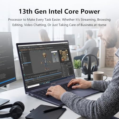 Image of ASUS Vivobook 15 Laptop, 15.6 inch FHD Display, Intel Core i9-13900H, 32GB RAM, 1TB SSD, Next Gen AI Ready, Webcam, Backlit Keyboard, Fingerprint Reader, Wi-Fi 6, Win11 Pro, Black, Bundle with PCO Cooler