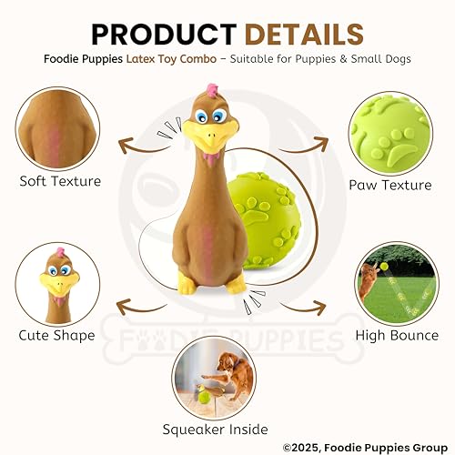 Image of Foodie Puppies Dog Squeaky Toy Combo of (Brown Duck + Claw Ball) | Natural Latex Rubber Toys for Small Dogs & Puppies | Durable, Chewing, Fetching, Playing, Teething & Training Chew Safe Play Toy