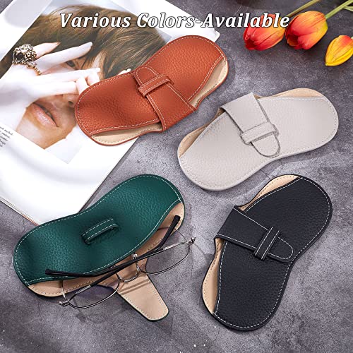 Image of CREATCABIN Leather Glasses Case Portable Sunglasses Pouch Soft Slim Squeeze Eyeglasses Holder Cover Bag with Suede Fiber Cleaning Cloth for Women Men Dark Green
