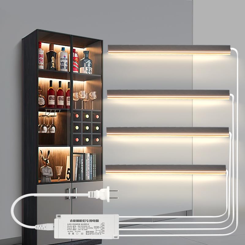 6 * 9mm LED Cabinet Light Strip Ultra-Thin Silicon Aluminum Profile Wardrobe Built-in Embedded Decorative Strip Light 12V Warm Light LED Light Strip Customized Length Quantity (6, Length: 60cm)